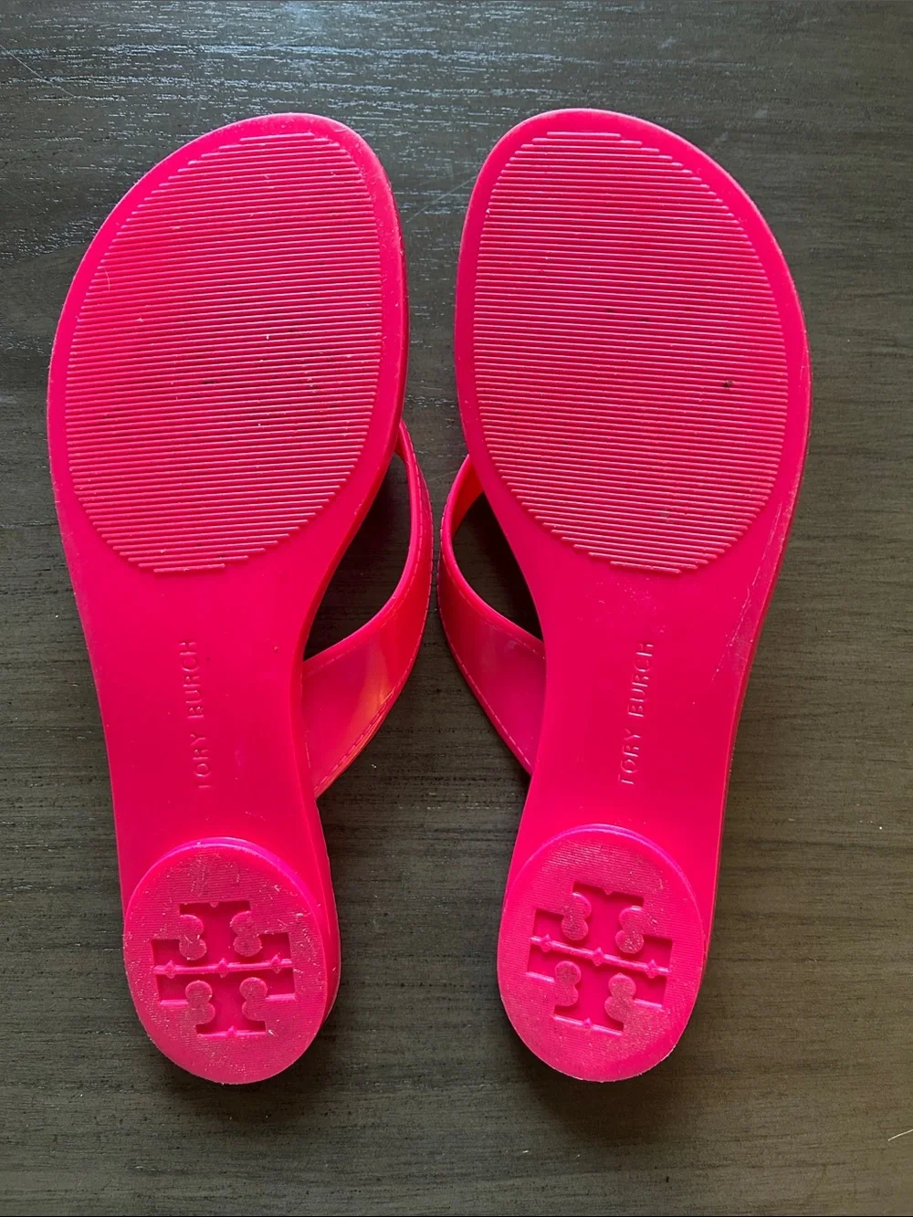 Tory Burch Neon Pink Logo Thong Sandals